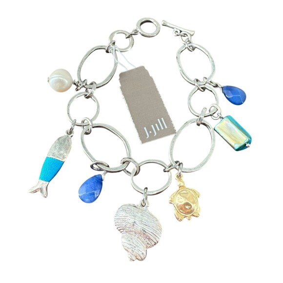 J. Jill Multi-Charm Bracelet Metal Blue Rising Tides Shell Fish Turtle Sea Life - Picture 2 of 14